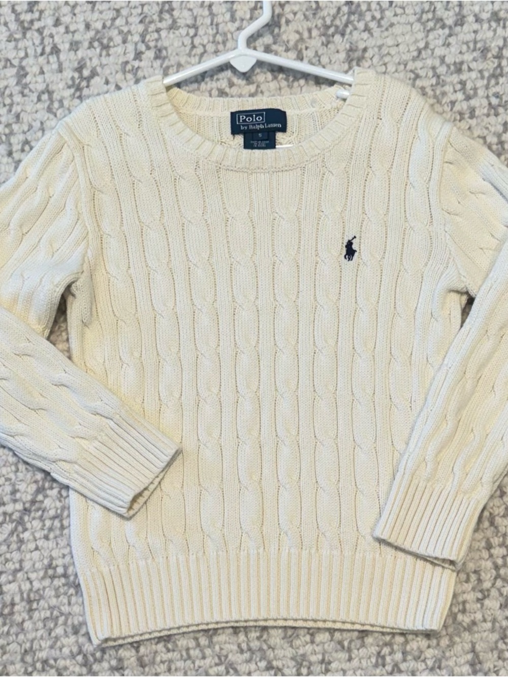 Polo by Ralph Lauren Cream Cable-Knit Sweater with Navy Pony